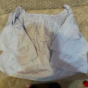 Forever 21 blue and white striped‎ off the shoulder top #stripes